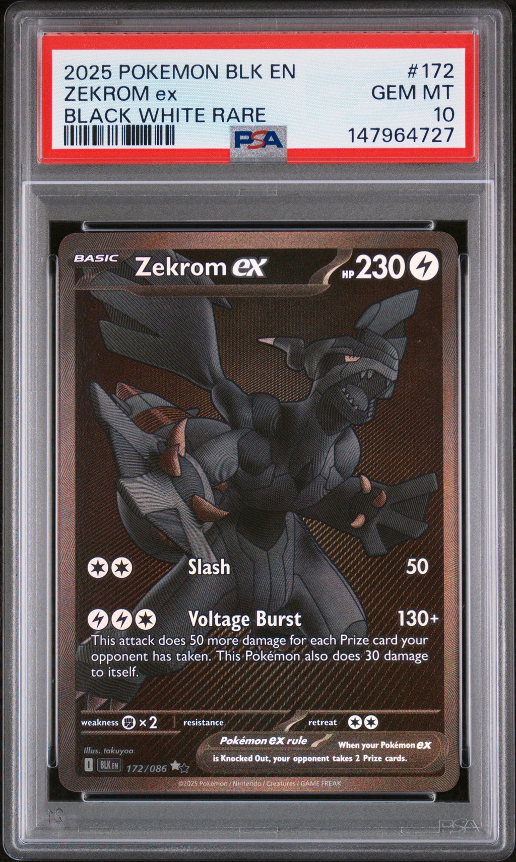 ZEKROM ex BLACK WHITE RARE 2025 POKEMON BLK EN-BLACK BOLT PSA GEM MT 10
