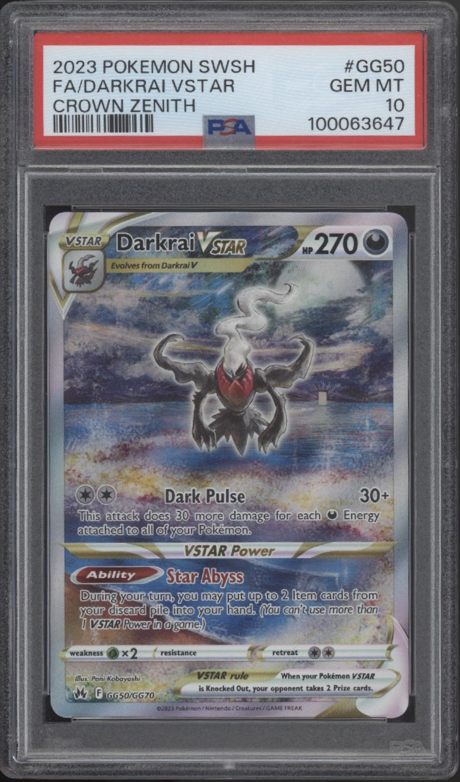 Darkrai VSTAR Pokemon Crown Zenith Full Art #GG50 PSA 10