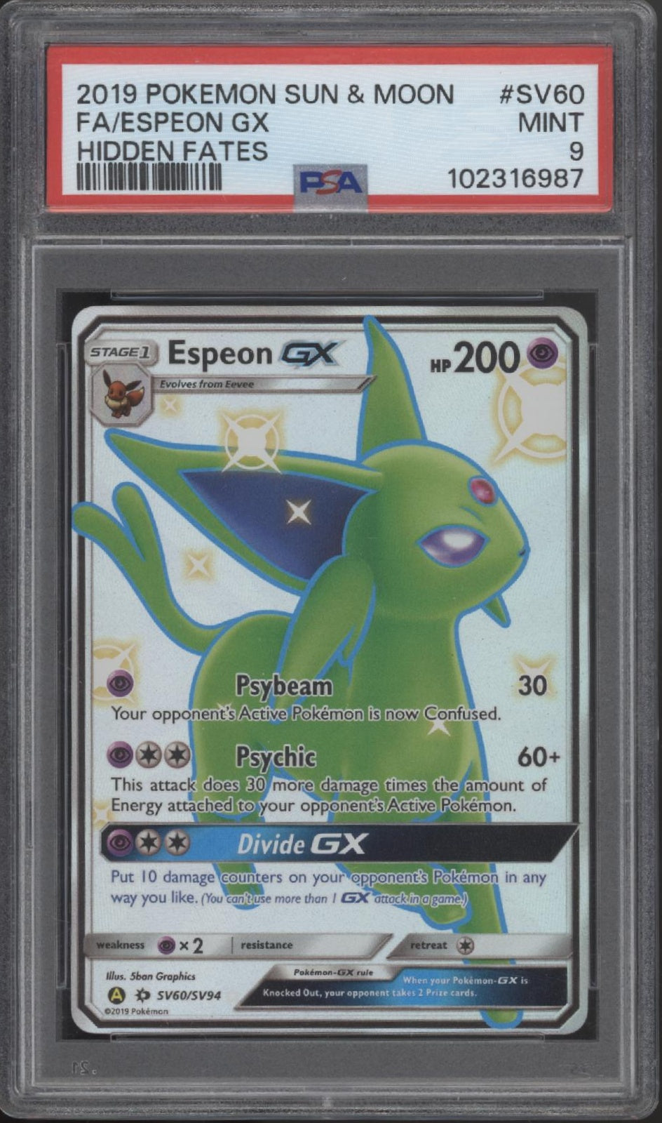 Espeon GX Pokemon Hidden Fates Full Art #SV60 PSA 9 #1