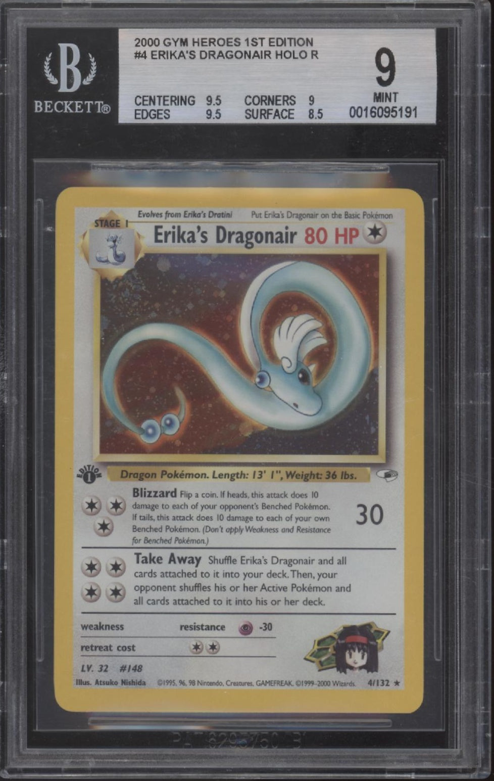 Erika's Dragonair Pokemon Gym Heroes Holo 1st Edition #4 Beckett 9