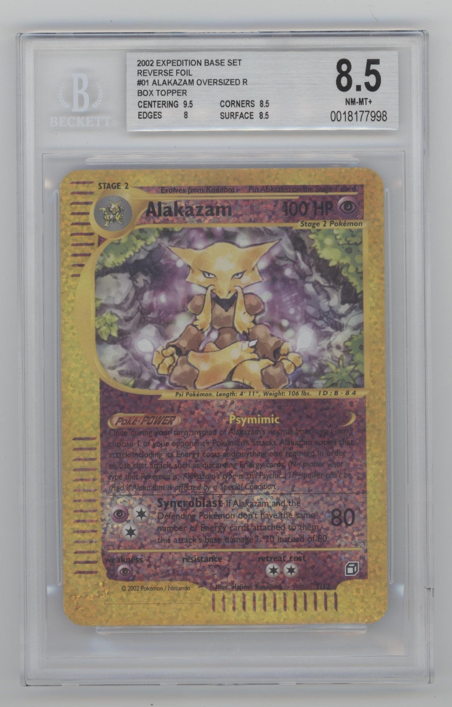 Alakazam Pokemon Expedition Reverse Holo Oversized Box Topper #01 Beckett 8.5