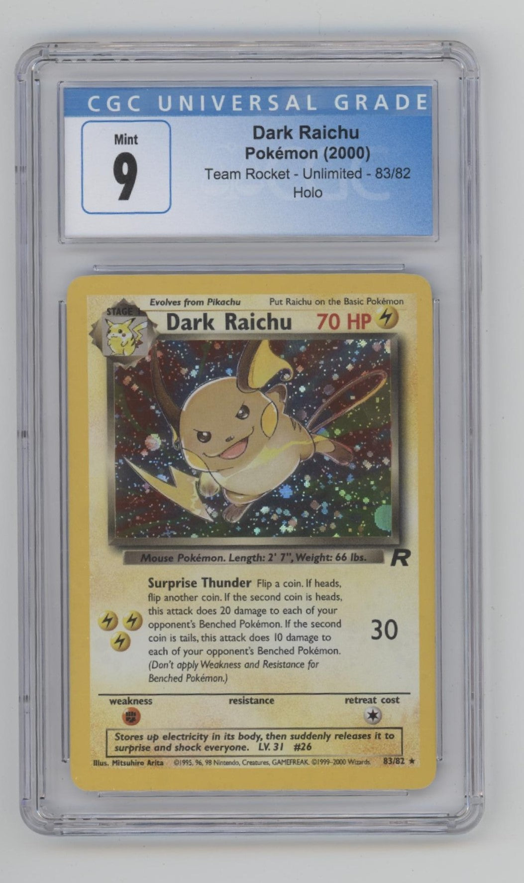 Dark Raichu Pokemon Team Rocket Holo #83 CGC 9