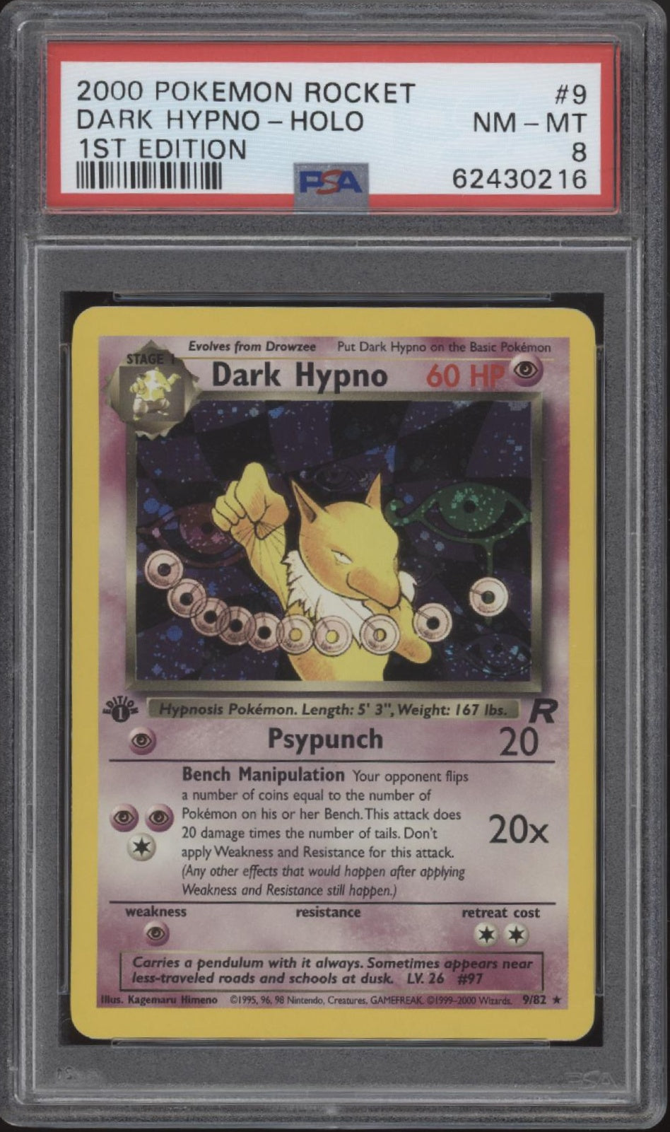 Dark Hypno Pokemon Team Rocket Holo 1st Edition #9 PSA 8