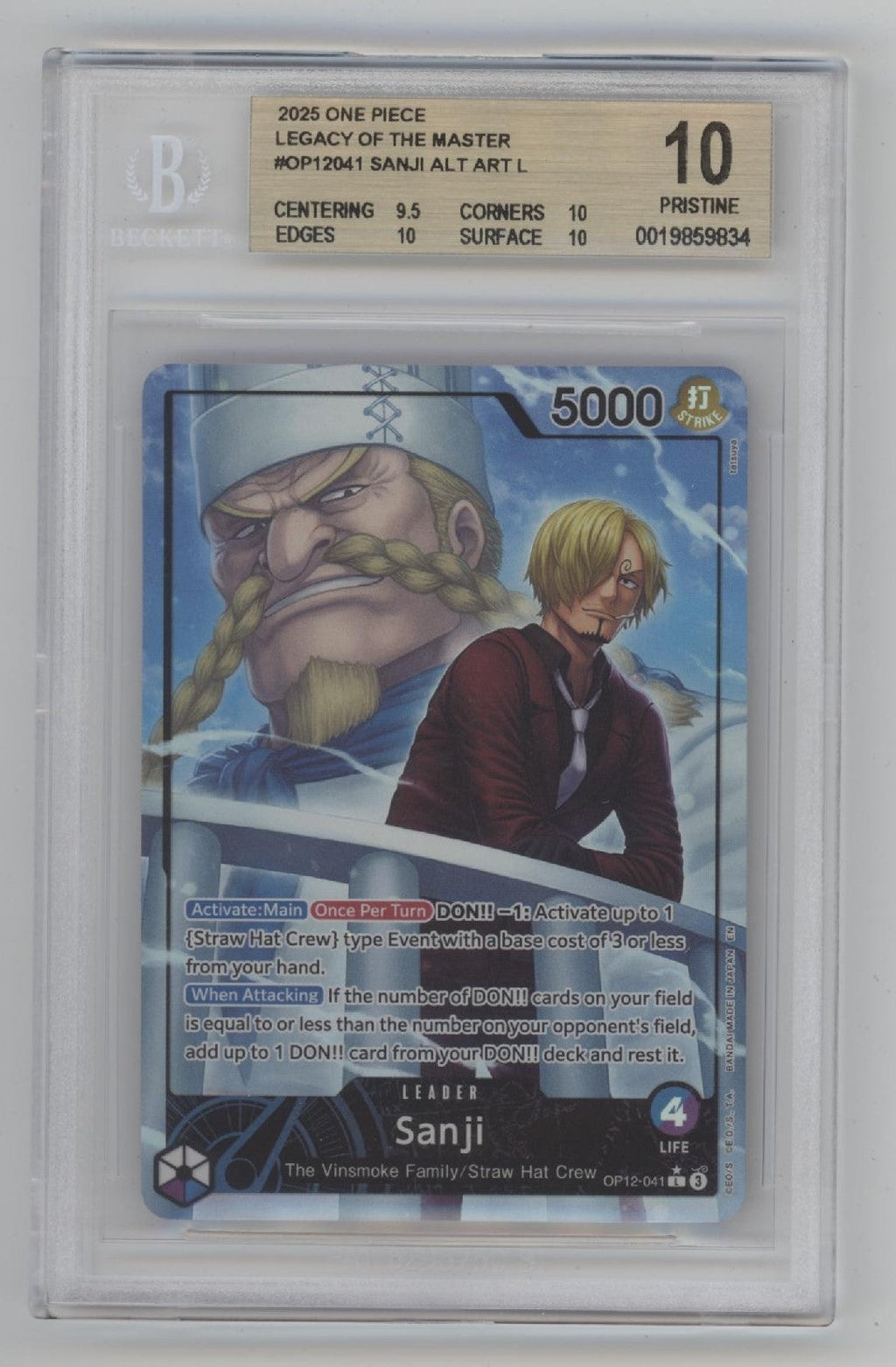 Sanji One Piece Card Game OP12 Alternate Art #041 Beckett 10 Pristine