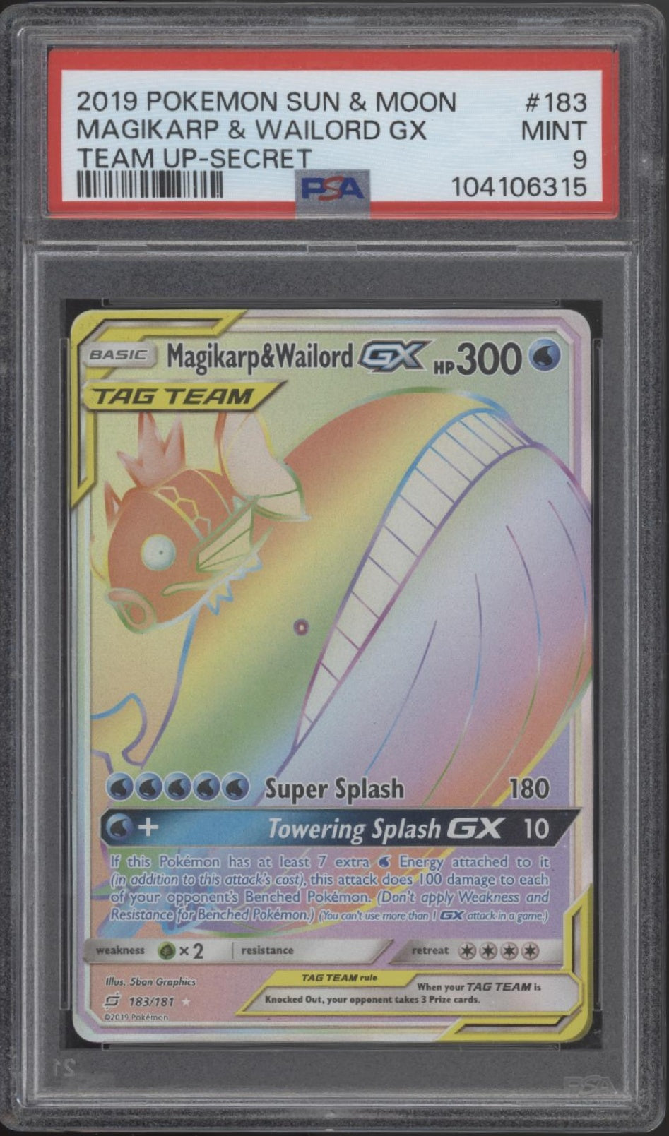 Magikarp & Wailord GX Pokemon Team Up Secret #183 PSA 9 #2
