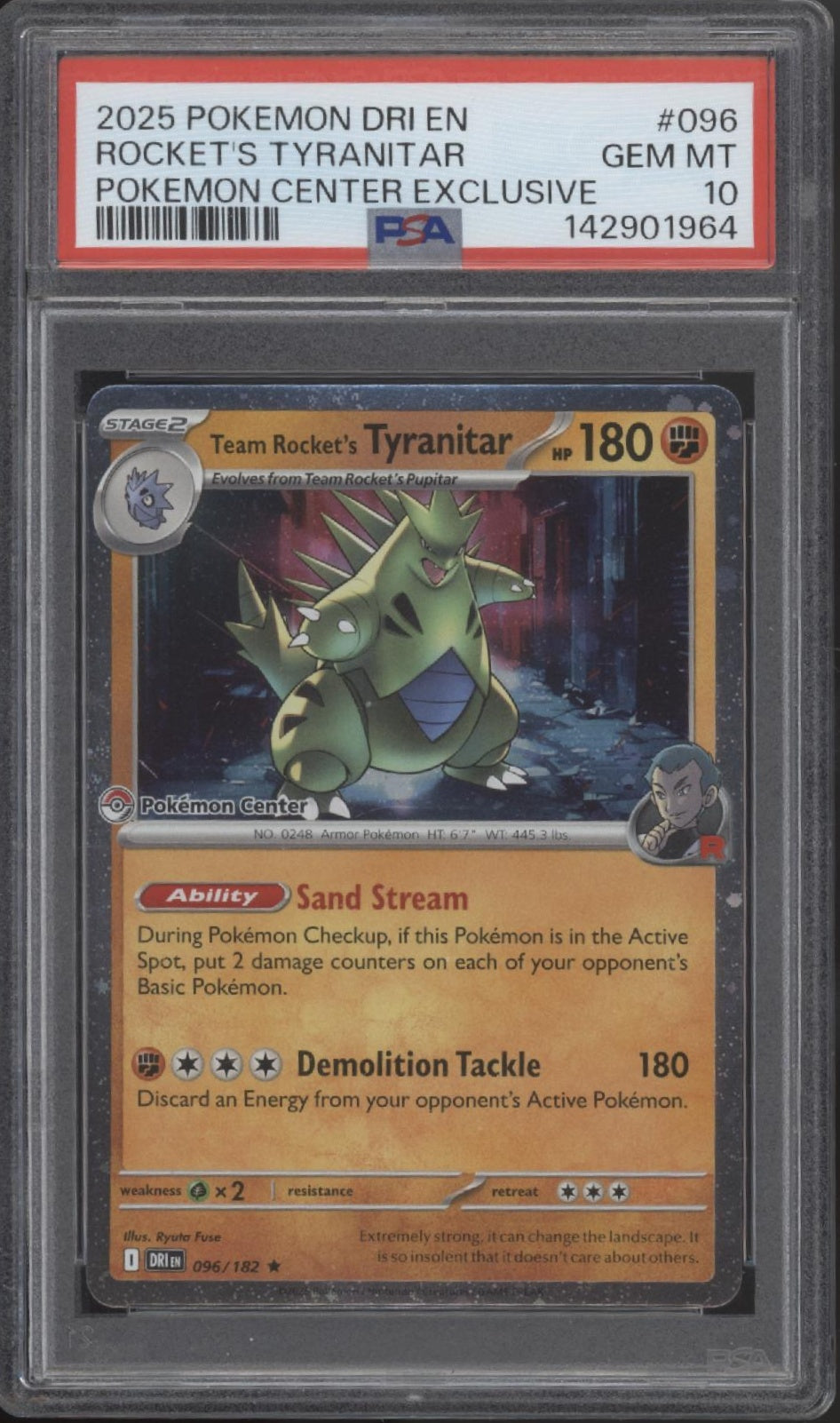 Rocket's Tyranitar Pokemon Destined Rivals Pokemon Center Exclusive #096 PSA 10