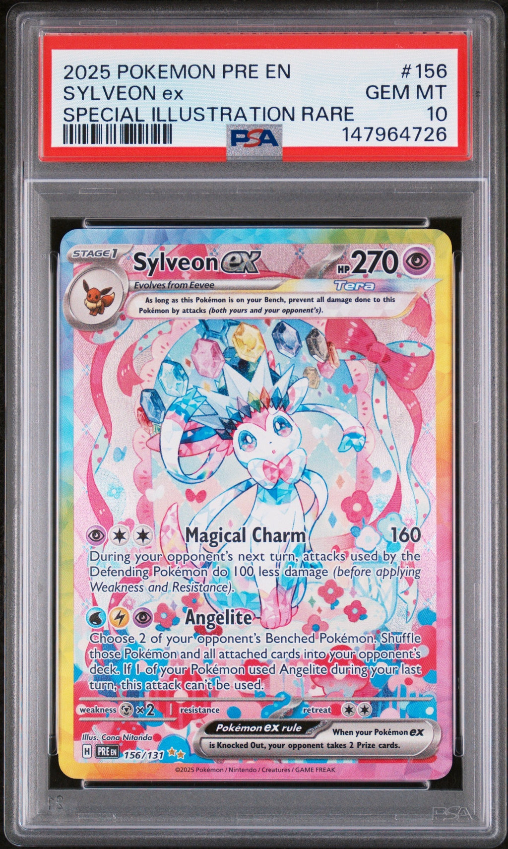 SYLVEON ex SPECIAL ILLUSTRATION RARE 2025 POKEMON PRE EN-PRISMATIC EVOLUTIONS PSA GEM MT 10
