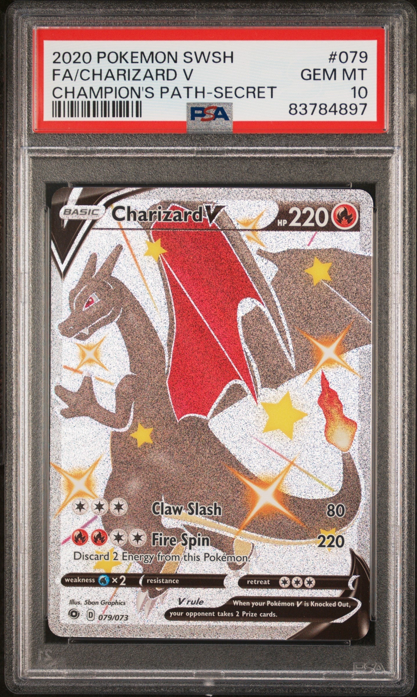FA/CHARIZARD V CHAMPION'S PATH-SECRET 2020 POKEMON SWORD & SHIELD CHAMPION'S PATH PSA GEM MT 10