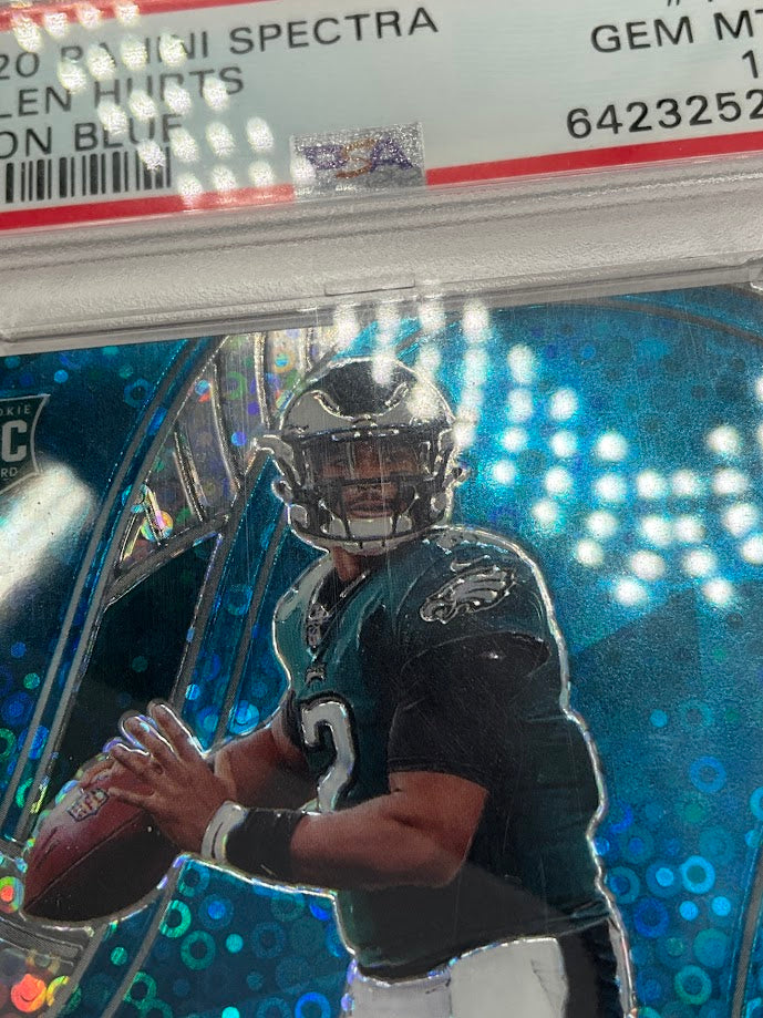 Jalen Hurts 2020 Panini Spectra Neon Blue No Hubble Prizm RC 57/60 #149 PSA 10