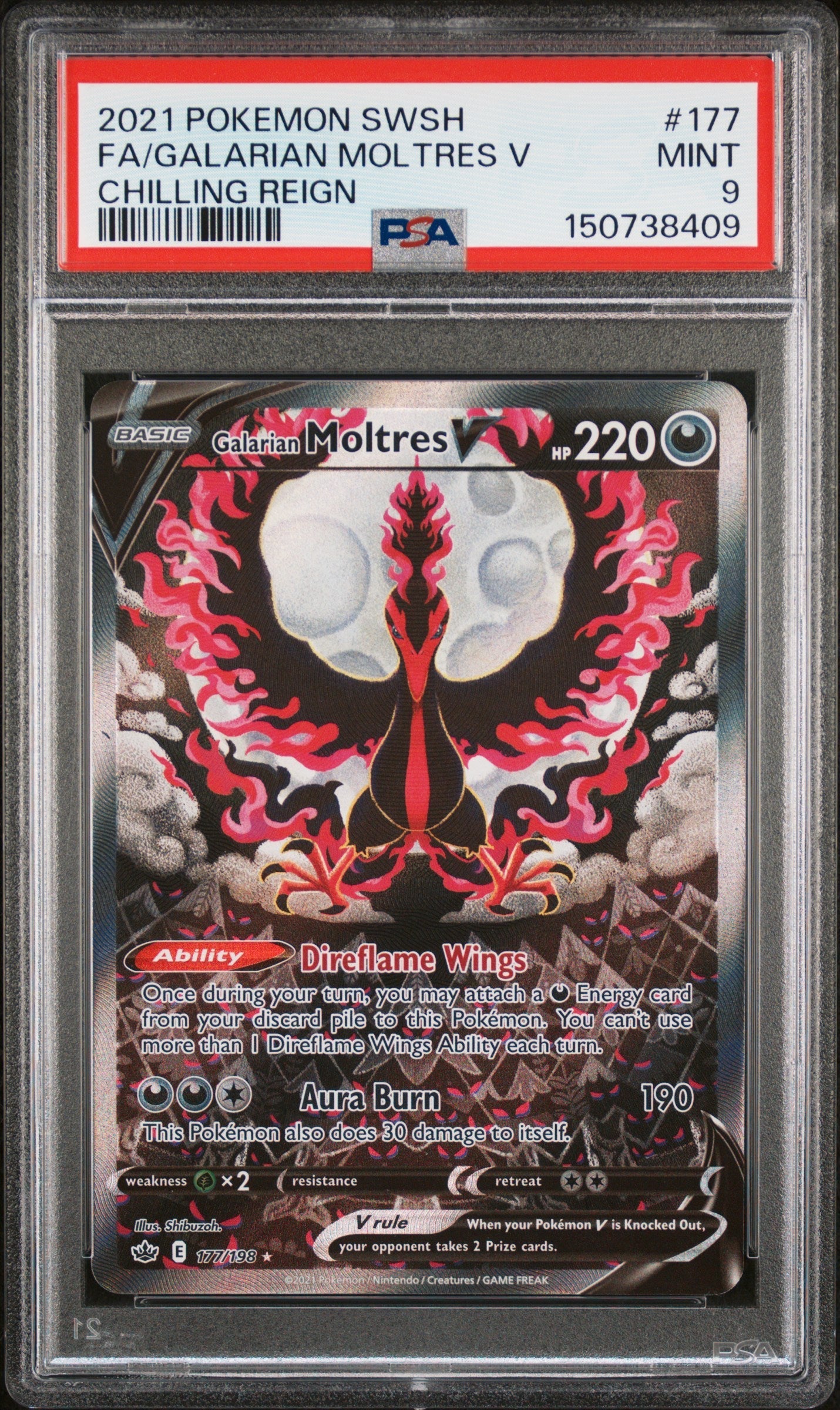 FA/GALARIAN MOLTRES V CHILLING REIGN 2021 POKEMON SWORD & SHIELD CHILLING REIGN PSA MINT 9