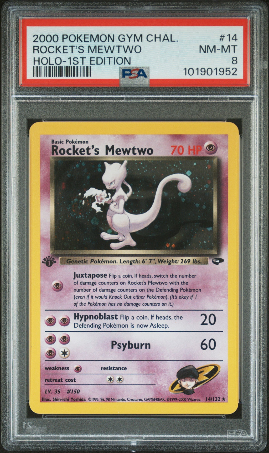 ROCKET'S MEWTWO HOLO-1ST EDITION 2000 POKEMON GYM CHALLENGE PSA NM-MT 8