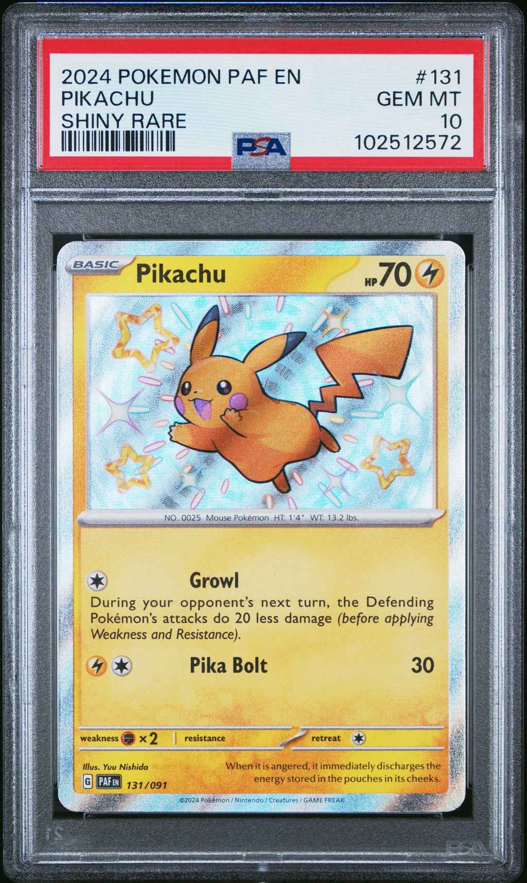 PIKACHU SHINY RARE 2024 POKEMON PAF EN-PALDEAN FATES PSA GEM MT 10