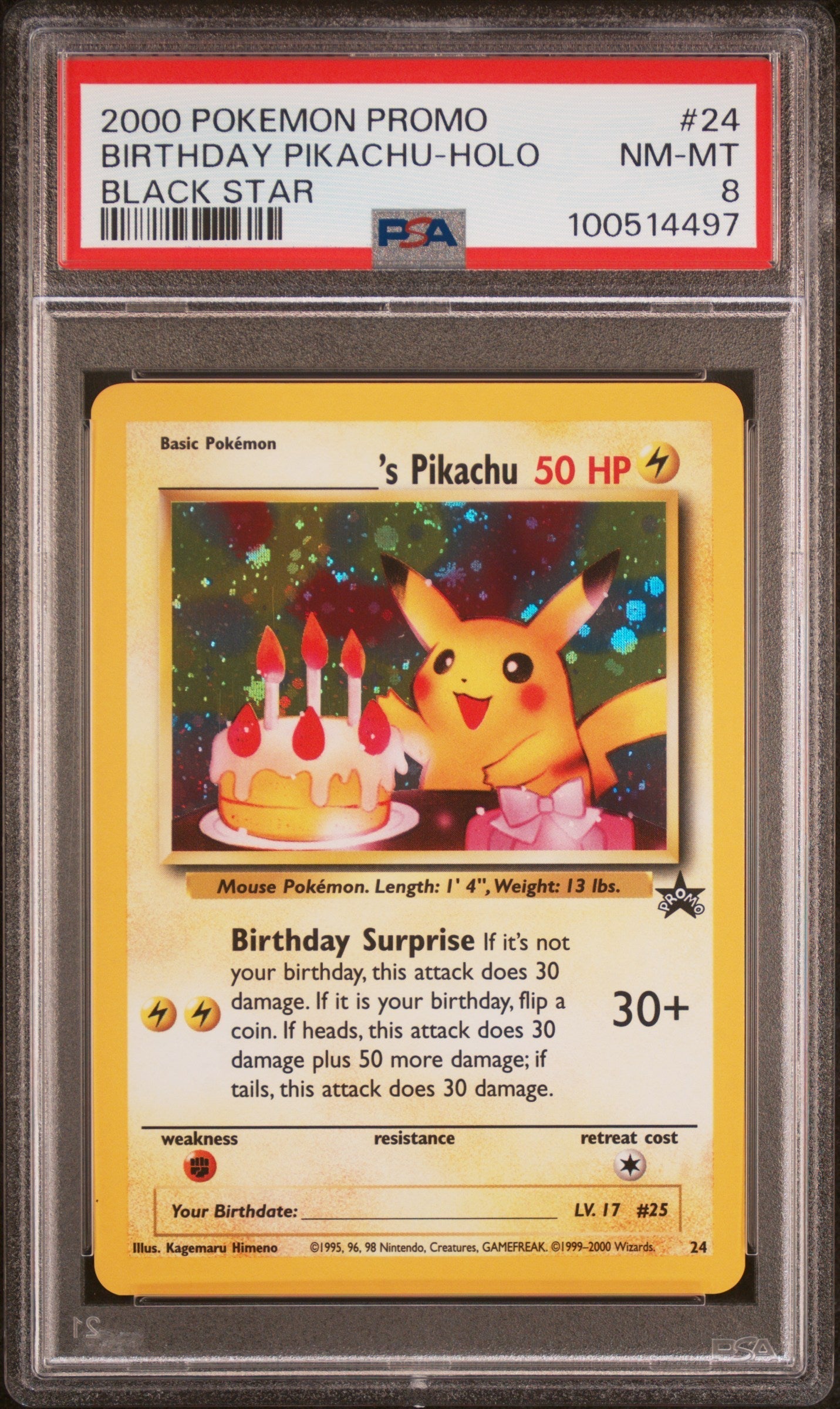 BIRTHDAY PIKACHU-HOLO BLACK STAR 2000 POKEMON PROMO BLACK STAR PSA NM-MT 8