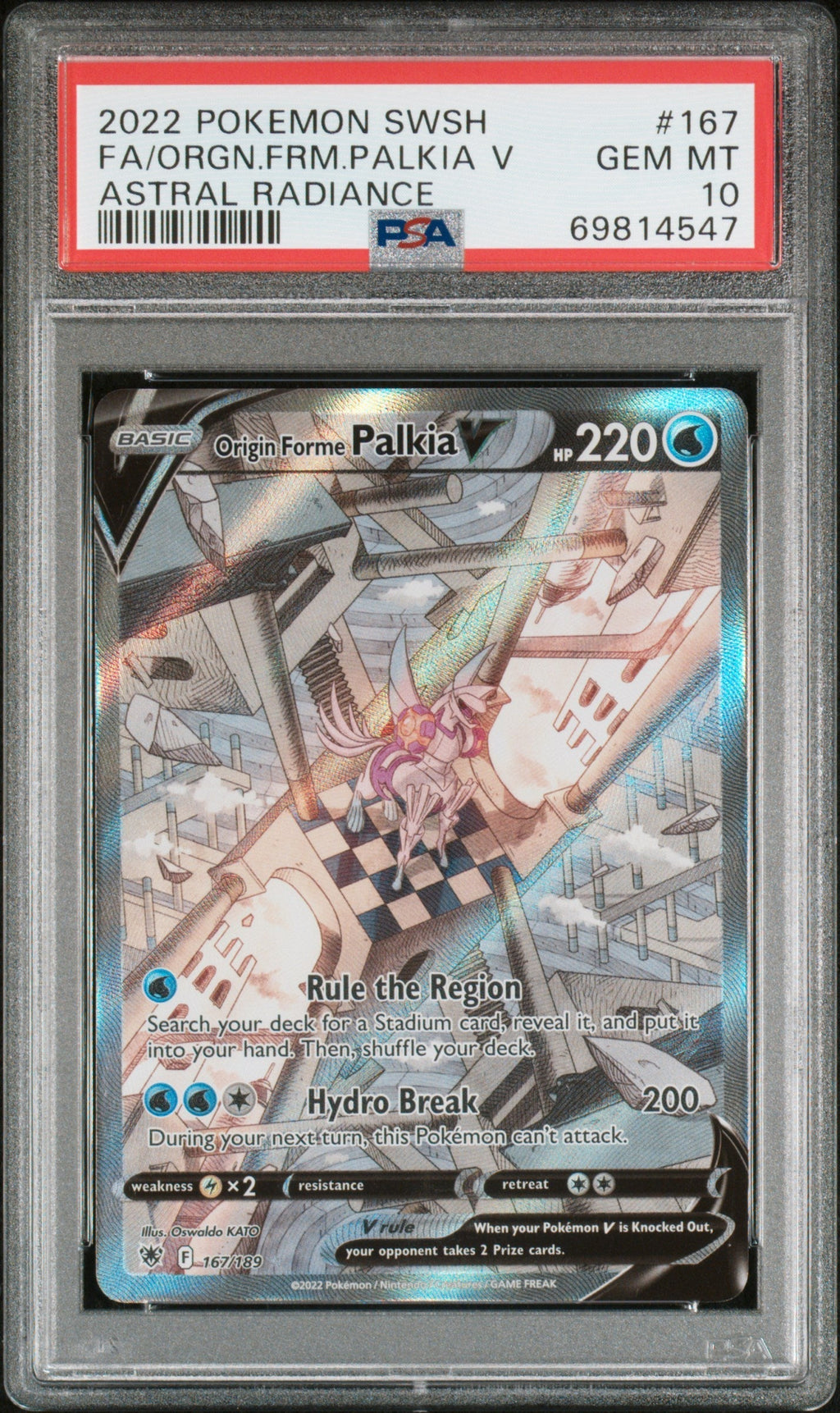 FA/ORGN.FRM.PALKIA V ASTRAL RADIANCE 2022 POKEMON SWORD & SHIELD ASTRAL RADIANCE PSA GEM MT 10