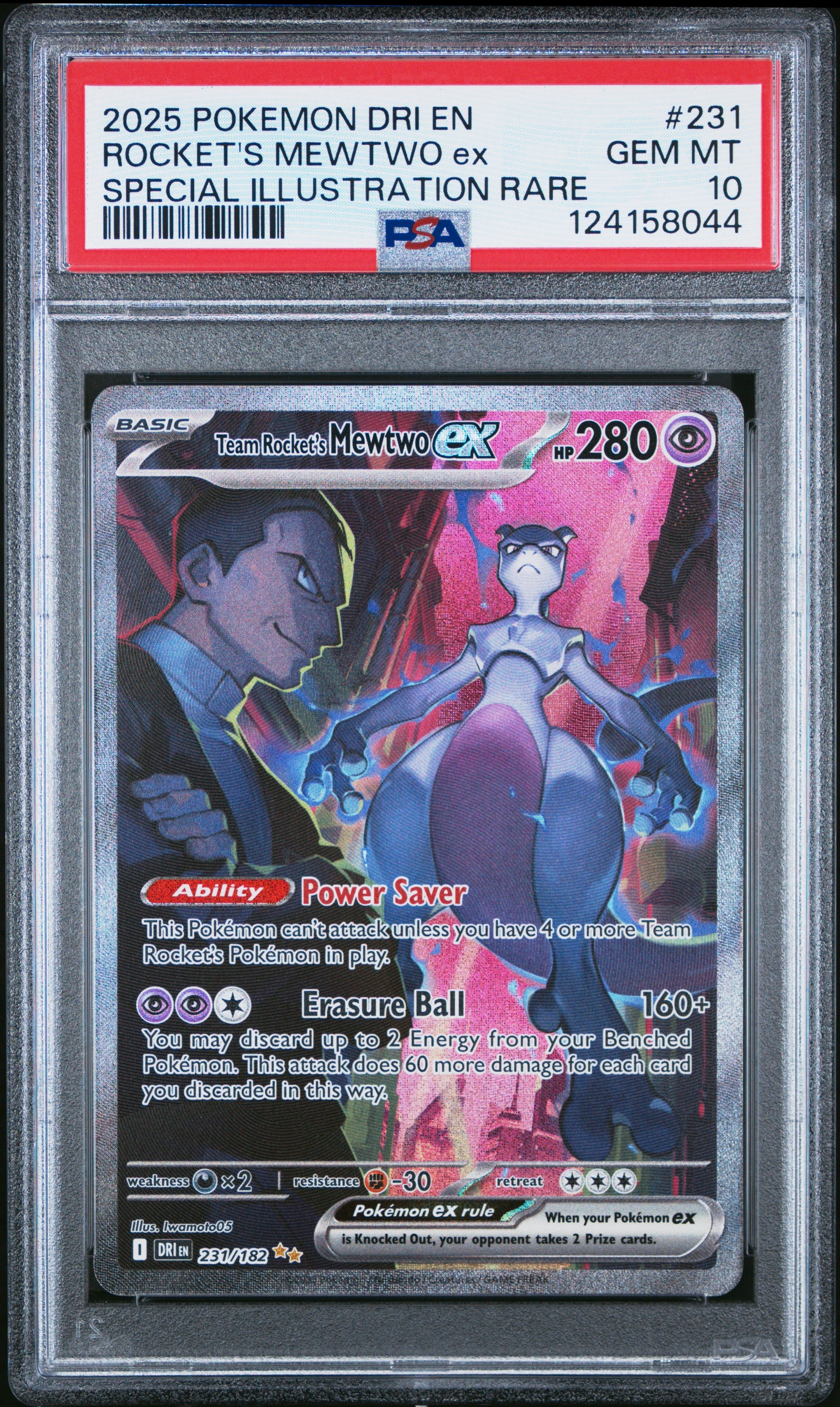 ROCKET'S MEWTWO ex SPECIAL ILLUSTRATION RARE 2025 POKEMON DRI EN-DESTINED RIVALS PSA GEM MT 10