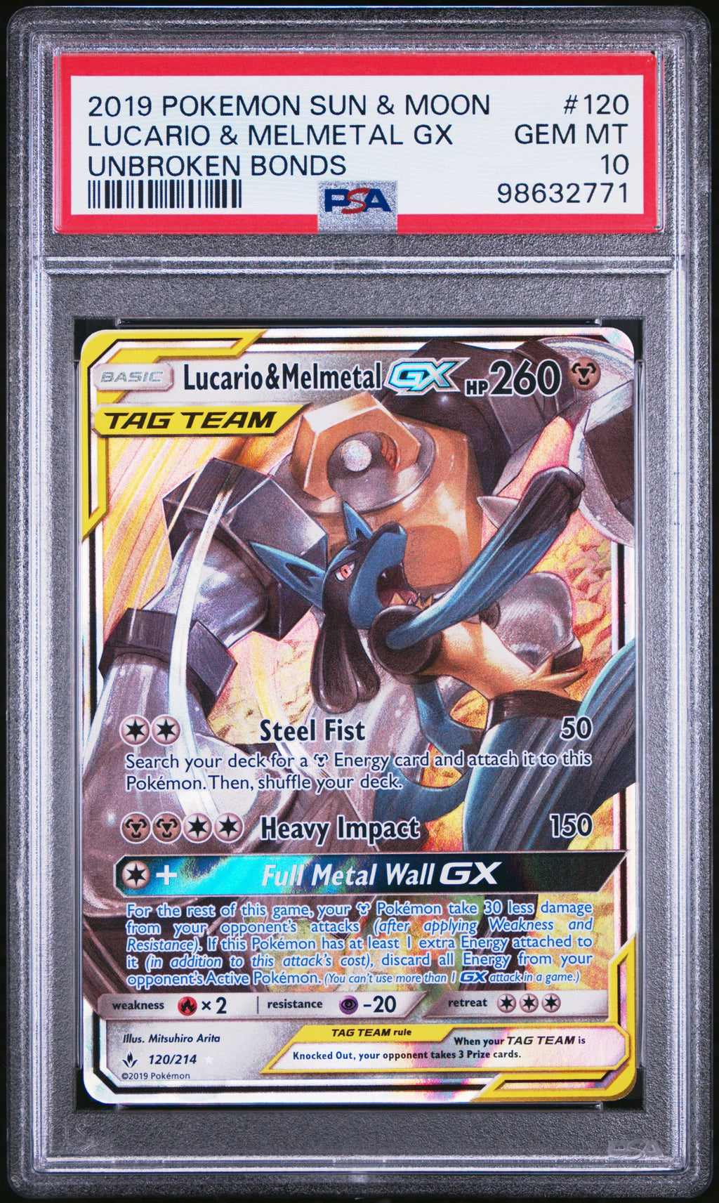 LUCARIO & MELMETAL GX UNBROKEN BONDS 2019 POKEMON SUN & MOON UNBROKEN BONDS PSA GEM MT 10