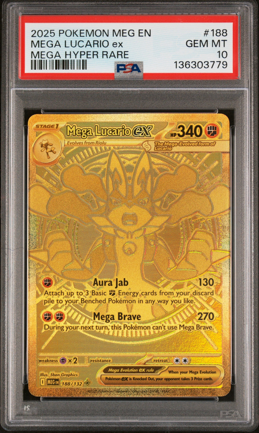 MEGA LUCARIO ex MEGA HYPER RARE 2025 POKEMON MEG EN-MEGA EVOLUTION PSA GEM MT 10