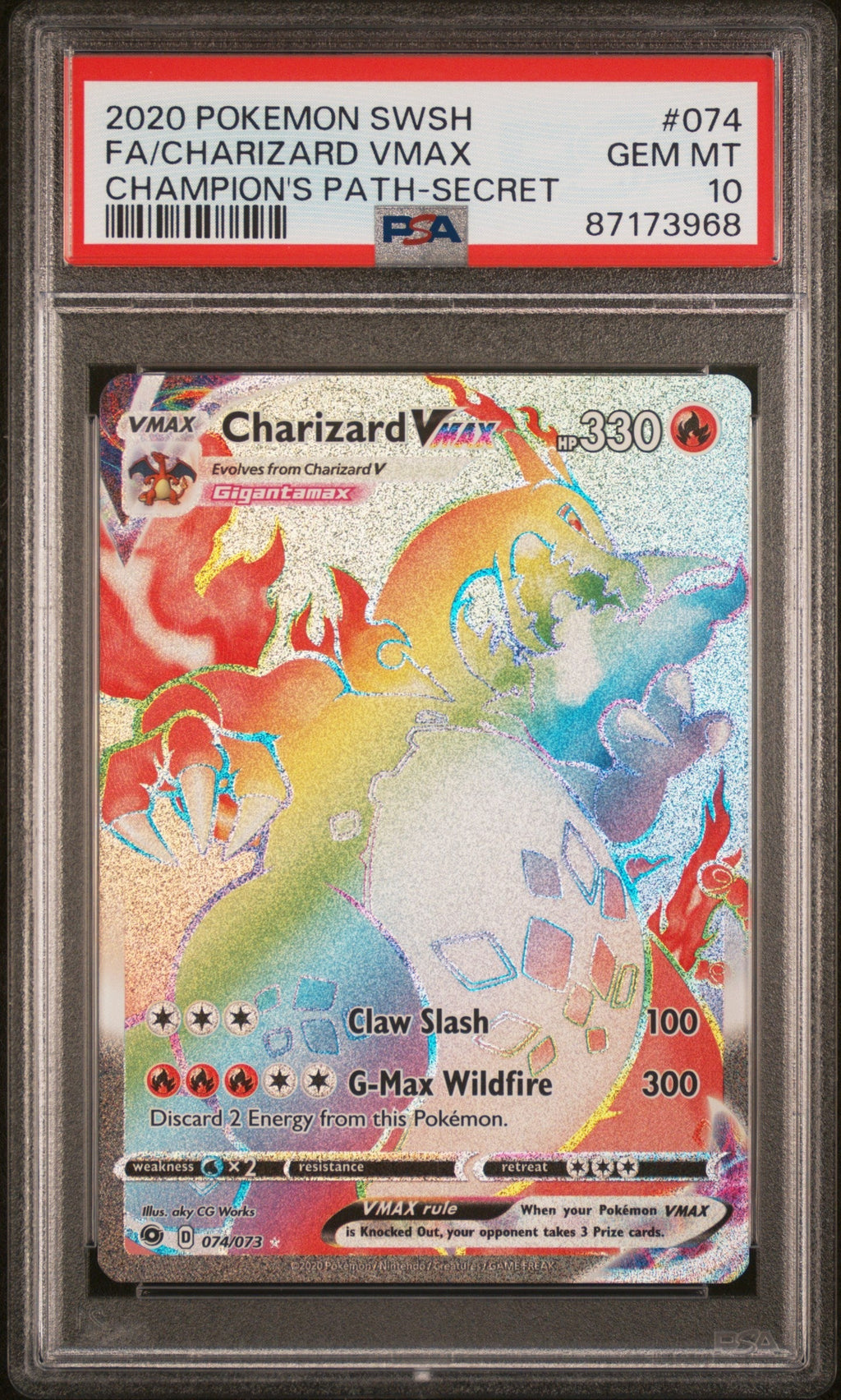 FA/CHARIZARD VMAX CHAMPION'S PATH-SECRET 2020 POKEMON SWORD & SHIELD CHAMPION'S PATH PSA GEM MT 10